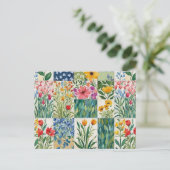 Patchwork Bloempatroon Mooie Prentbriefkaart Briefkaart (Staand voorkant)