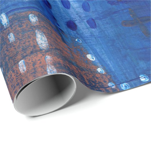 Patchwork Blue Indigo Sashiko Boro Art Cadeaupapier (Rol Hoek)