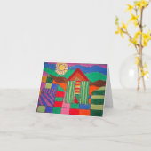 "Patchwork Boerderij" (Oliepastel en Pen) Kaart (Gele Bloem)