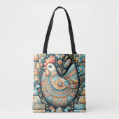 Patchwork Boho Russische volkskunst Alle blues Pas Tote Bag (Voorkant)