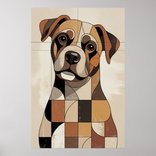 Patchwork Boxer - Geometric Dog Poster (Voorkant)