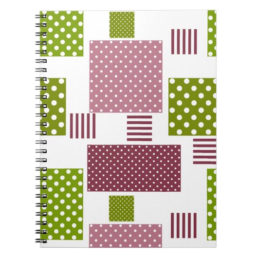 Patchwork bruin groen polka stippen witte achterka notitieboek (Voorkant)