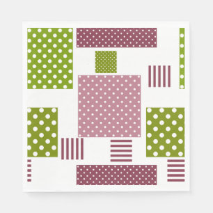 Patchwork bruin groene stippen witte achterkant servet