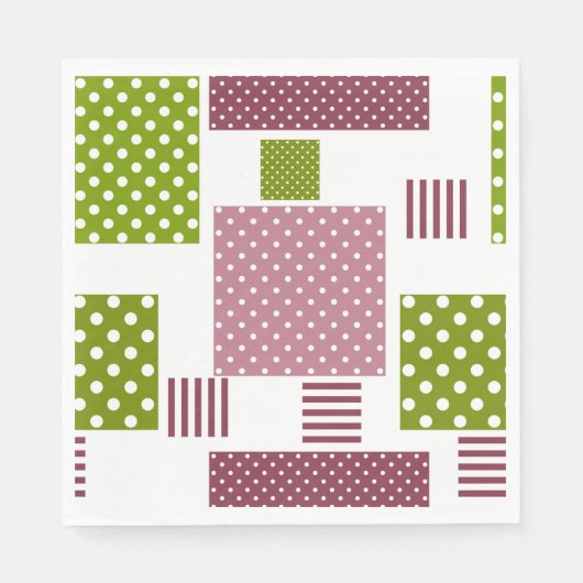 Patchwork bruin groene stippen witte achterkant servet (Voorkant)