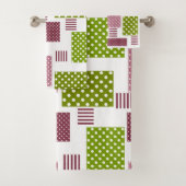 Patchwork bruine groene polka stippen witte rug bad handdoek (Insitu)