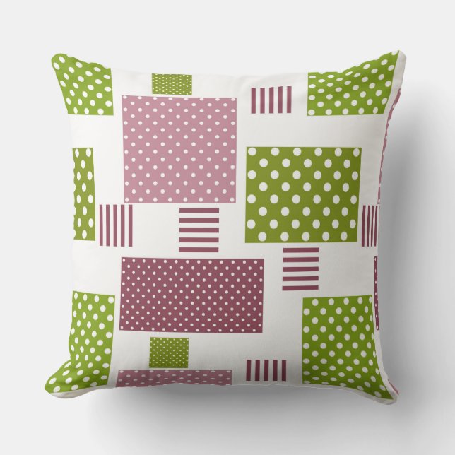 Patchwork bruine groene polka stippen witte rug buitenkussen (Voorkant)