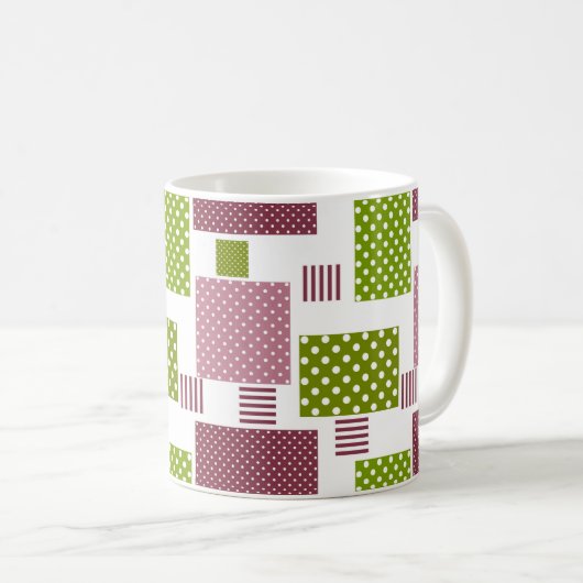 Patchwork bruine groene polka stippen witte rug koffiemok (Voorkant rechts)