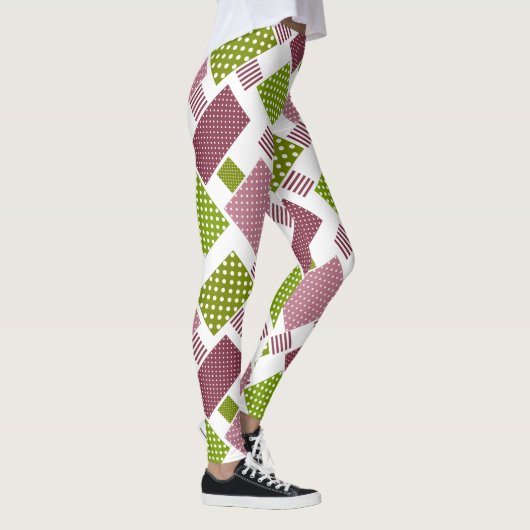 Patchwork bruine groene polka stippen witte rug leggings (Rechts)