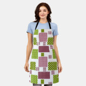 Patchwork bruine groene polka stippen witte rug schort (Gedragen)