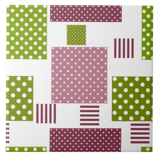 Patchwork bruine groene polka stippen witte rug tegeltje (Voorkant)