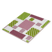 Patchwork bruine groene polka stippen witte rug tegeltje (Zijkant)
