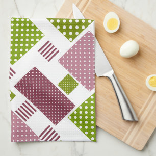 Patchwork bruine groene polka stippen witte rug theedoek