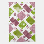 Patchwork bruine groene polka stippen witte rug theedoek (Verticaal)