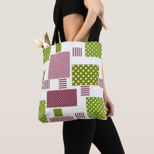 Patchwork bruine groene polka stippen witte rug tote bag