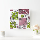 Patchwork bruine groene polka stippen witte rug vierkante klok (Huis)