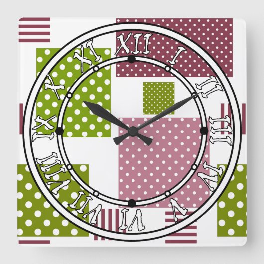 Patchwork bruine groene polka stippen witte rug vierkante klok (Voorkant)