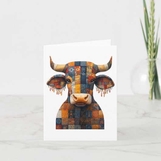 Patchwork Bull Groetjes Kaart (Voorkant)