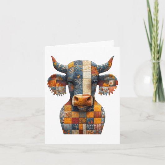 Patchwork Bull Groetjes Kaart (Voorkant)