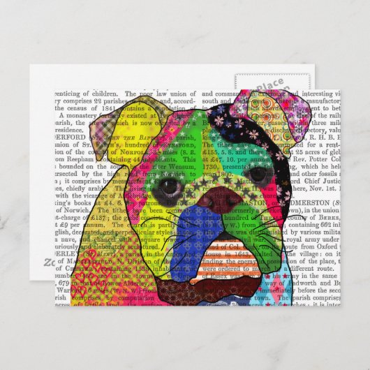 Patchwork Bulldog Briefkaart (Voorkant / Achterkant)
