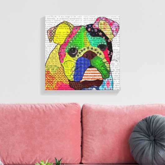 Patchwork Bulldog Canvas Afdruk (Insitu (Woonkamer))