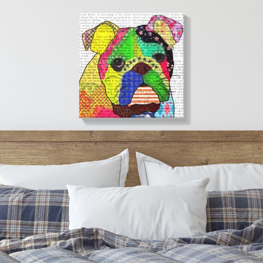 Patchwork Bulldog Canvas Afdruk (Insitu (Slaapkamer))