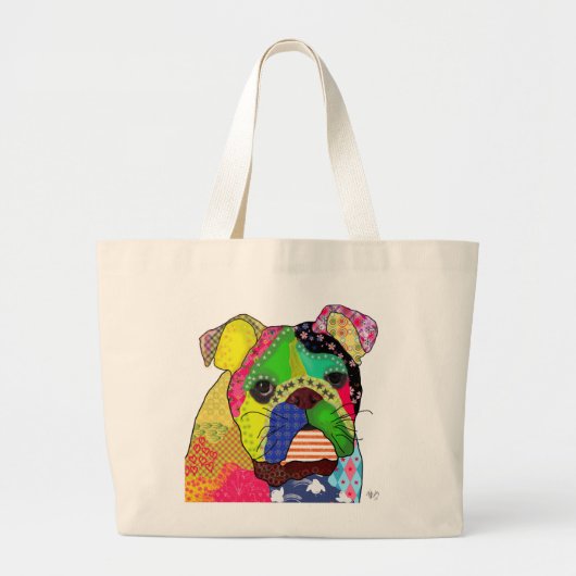 Patchwork Bulldog Grote Tote Bag (Voorkant)