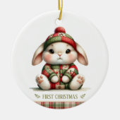 Patchwork Bunny First Christmas Keepsake Photo Keramisch Ornament (Voorkant)
