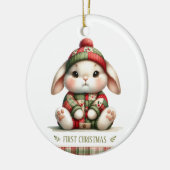 Patchwork Bunny First Christmas Keepsake Photo Keramisch Ornament (Links)