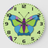 Patchwork Butterfly Pattern on Green Grote Klok (Voorkant)