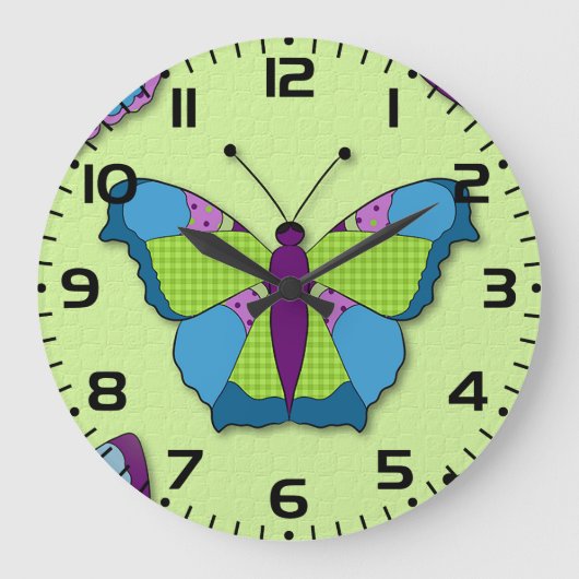 Patchwork Butterfly Pattern on Green Grote Klok (Voorkant)