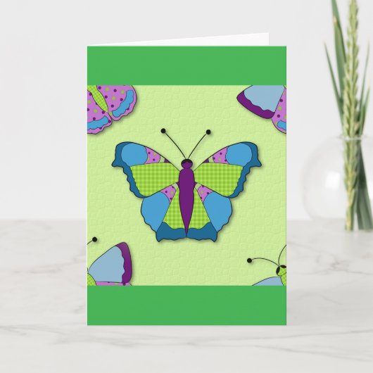Patchwork Butterfly Pattern on Green Kaart (Voorkant)