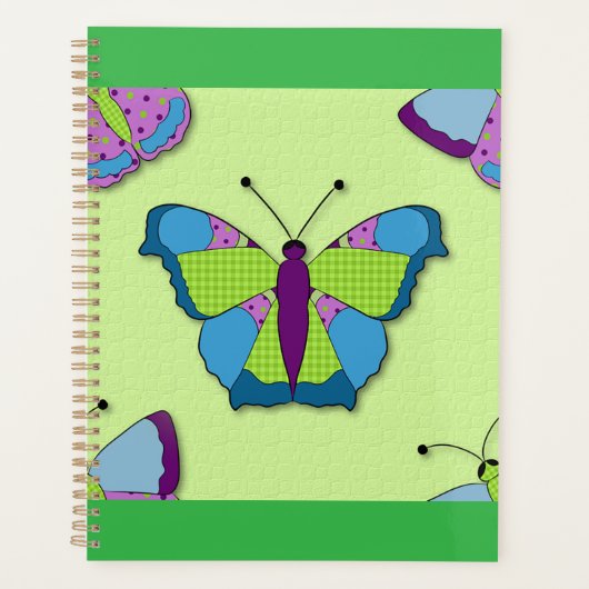 Patchwork Butterfly Pattern on Green Planner (Voorkant)