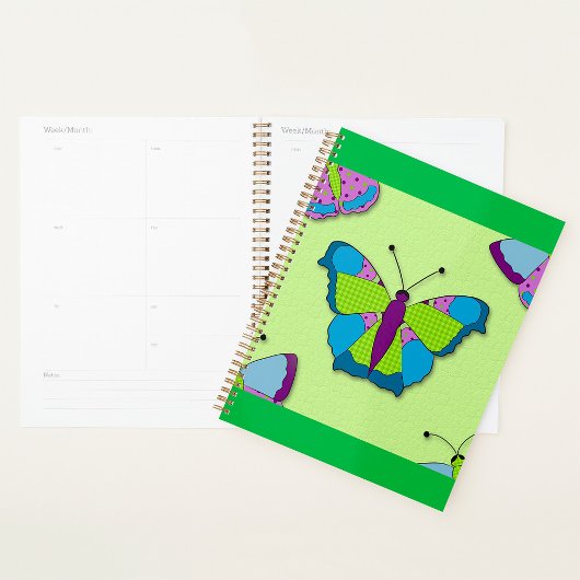 Patchwork Butterfly Pattern on Green Planner