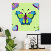 Patchwork Butterfly Pattern on Green Poster (Thuiskantoor)