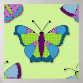 Patchwork Butterfly Pattern on Green Poster (Voorkant)