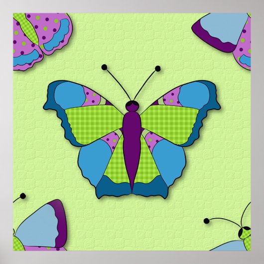 Patchwork Butterfly Pattern on Green Poster (Voorkant)