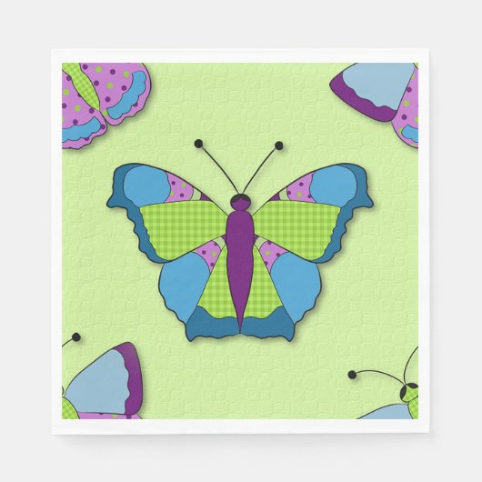 Patchwork Butterfly Pattern on Green Servet (Voorkant)