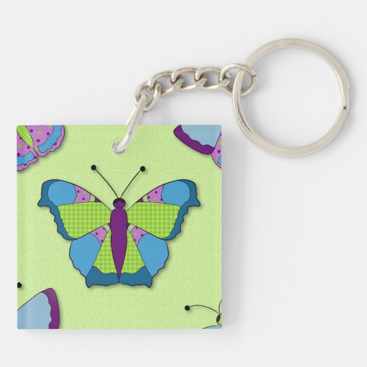 Patchwork Butterfly Pattern on Green Sleutelhanger (Achterkant)
