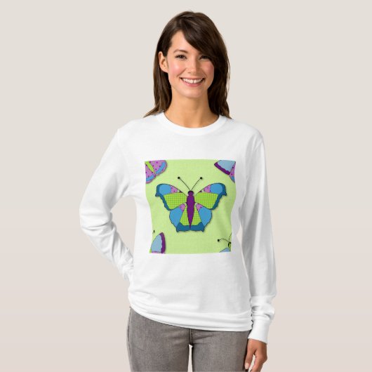 Patchwork Butterfly Pattern on Green T-shirt (Voorkant volledig)