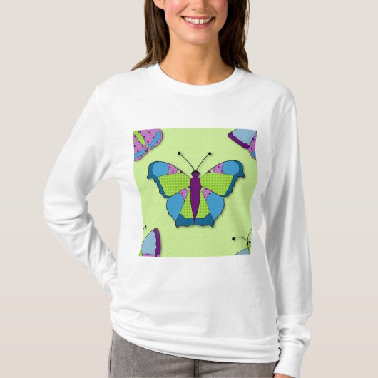 Patchwork Butterfly Pattern on Green T-shirt (Voorkant)