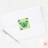 Patchwork Butterfly Pattern on Green Vierkante Sticker