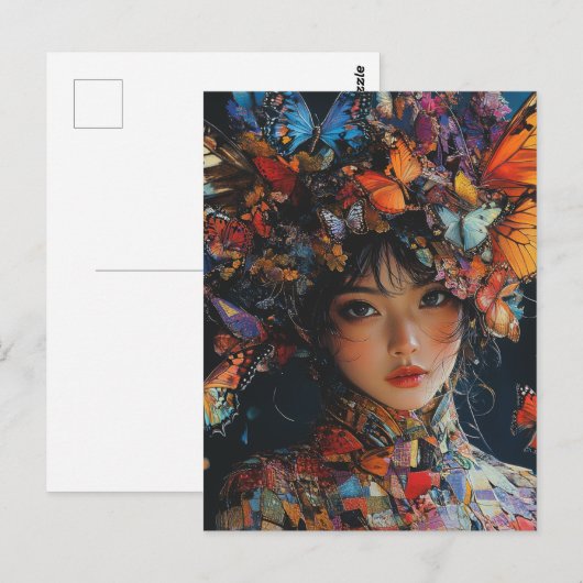 Patchwork Butterfly Woman Briefkaart (Voorkant / Achterkant)