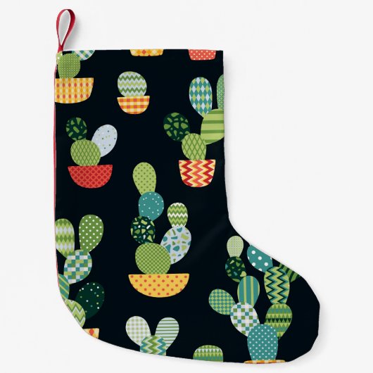 Patchwork Cactus Planten Naadloze Patroon Kleine Kerstsok (Voorkant)
