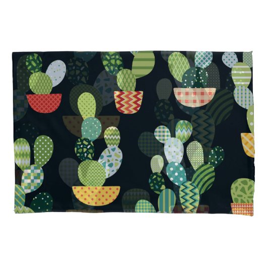 Patchwork Cactus Planten Naadloze Patroon Kussensloop (Voorkant)