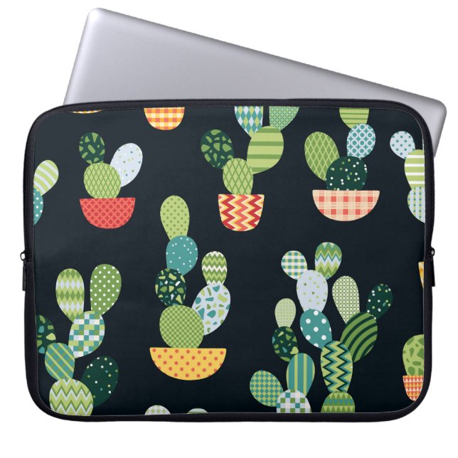 Patchwork Cactus Planten Naadloze Patroon Laptop Sleeve (Voorkant)