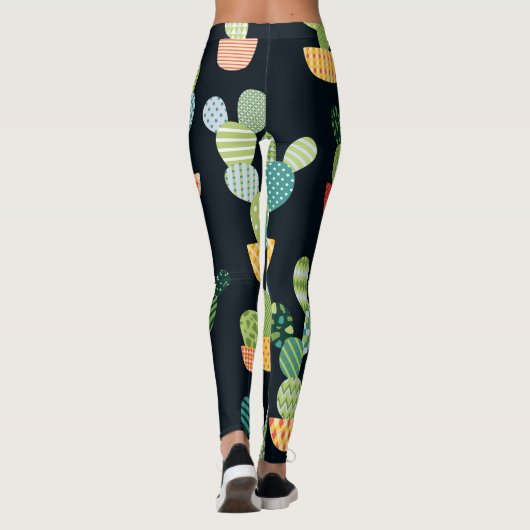 Patchwork Cactus Planten Naadloze Patroon Leggings (Achterkant)