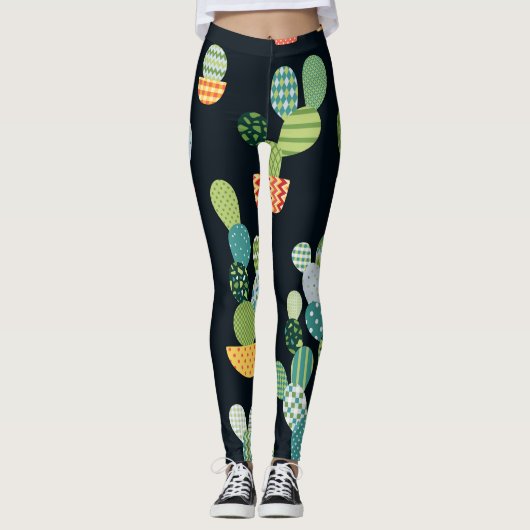 Patchwork Cactus Planten Naadloze Patroon Leggings (Voorkant)