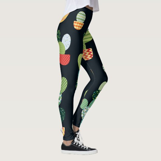 Patchwork Cactus Planten Naadloze Patroon Leggings (Rechts)