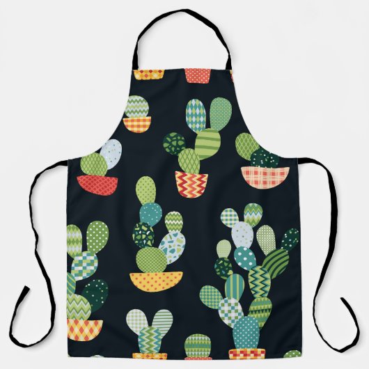 Patchwork Cactus Planten Naadloze Patroon Schort (Voorkant)