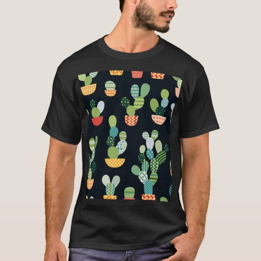 Patchwork Cactus Planten Naadloze Patroon T-shirt (Voorkant)